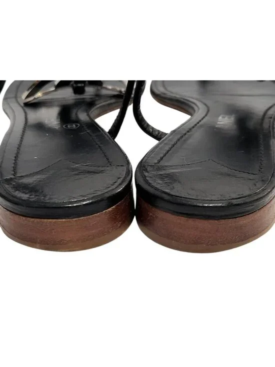 Chanel CC Logo T-Strap Leather Thong Sandals